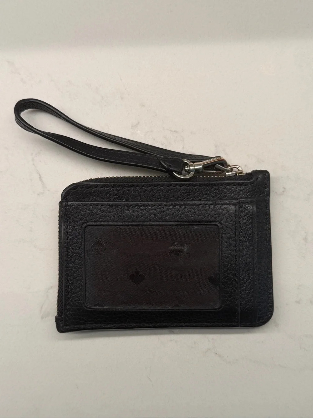 kate spade Black Leather Logo Card Wallet with Gold-tone Accent